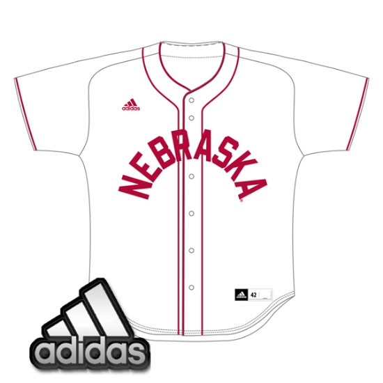 Nebraska Adidas Pinstripe Baseball Jersey - White