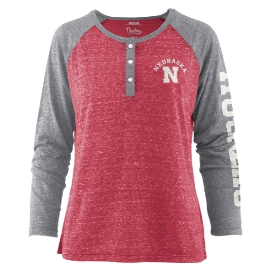 Picture of Nebraska Pressbox® Ladies Long Sleeve Three-Button Henley Tee