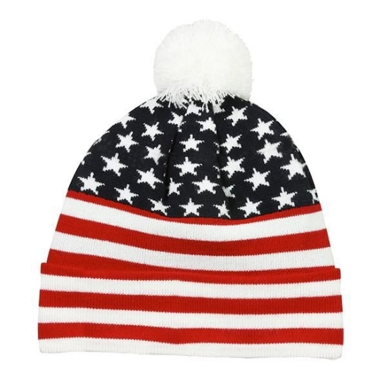 Picture of USA Stars & Stripes Pom Knit Beanie