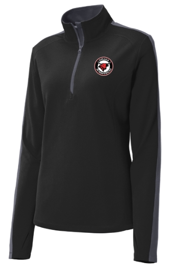 Jr. Mavericks Bantam Red Ladies Textured Colorblock Â¼ Zip Pullover | Lawlor's Custom Sportswear