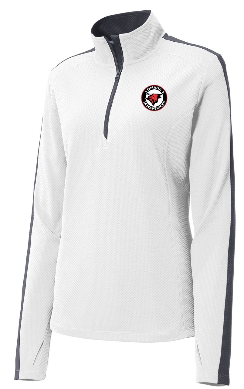 Jr. Mavericks Bantam Red Ladies Textured Colorblock Â¼ Zip Pullover | Lawlor's Custom Sportswear