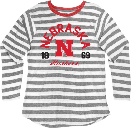 Picture of Nebraska Blue 84® Ladies Nadine Long Sleeve Stripe Tee