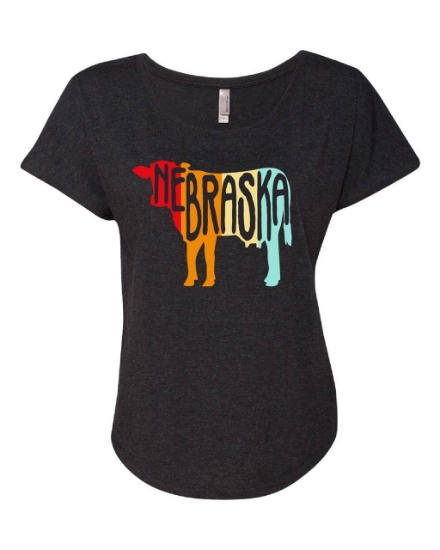 Picture of Nebraska Retro Cow Ladies Dolman Tee