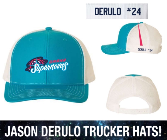 Picture of Supernovas **JASON DERULO #24** Snapback Trucker Cap - cyan/white